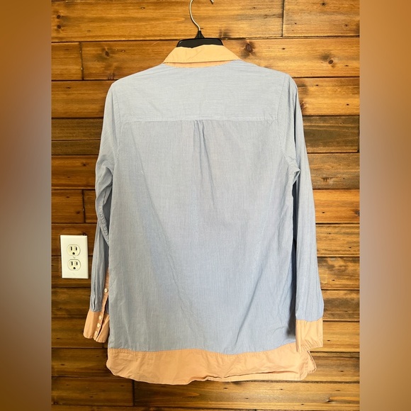 J.CREW Women's Blouse Cotton Blue White Stripe Peach Collar Hem Pockets Size S - Picture 4 of 7